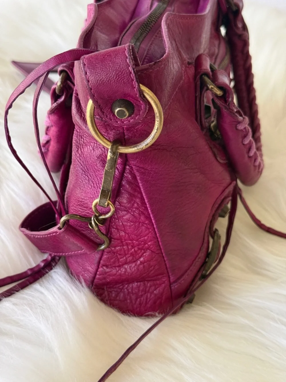BALENCIAGA CITY BAG FIRST BAG 2005 CHÈVRE LEATHER PURPLE VINTAGE W/MIRROR - Picture 12 of 16